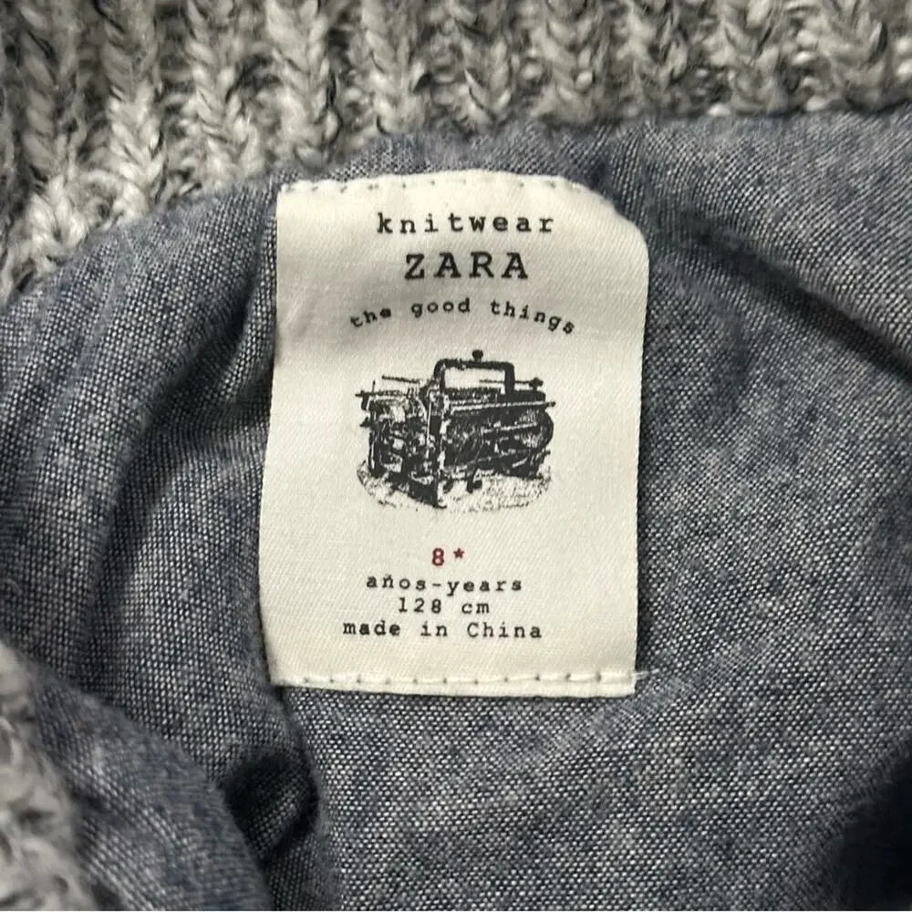 Zara Knitwear Boys Size 8 Gray Mixed Media Nylon Sweater Knit Jacket